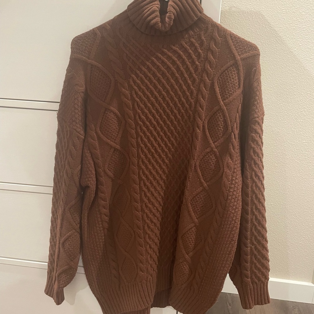 Sunday Best Brown Cable Knit Turtleneck Sweater